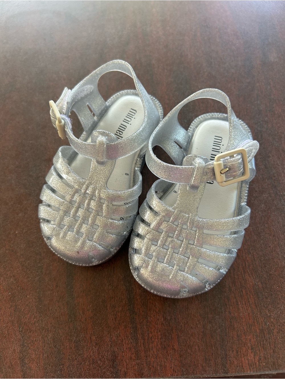 Mini Melissa Silver Glitter "Possession" Jelly Sandals for Kids | size 5 toddler